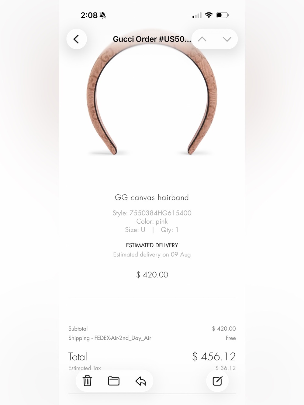Gucci Pink Canvas GG Monogram Padded Headband - Picture 5 of 6